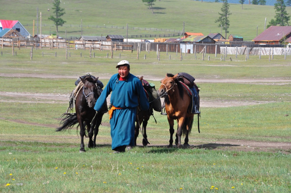 Mongole mit Pferden